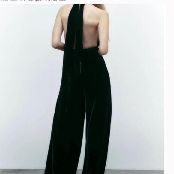 Zara Velvet Halter Jumpsuit Black Sz L - Picture 5 of 11